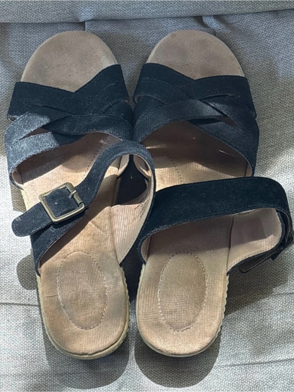 Lands' End Black Suede Crisscross Buckle Sandals